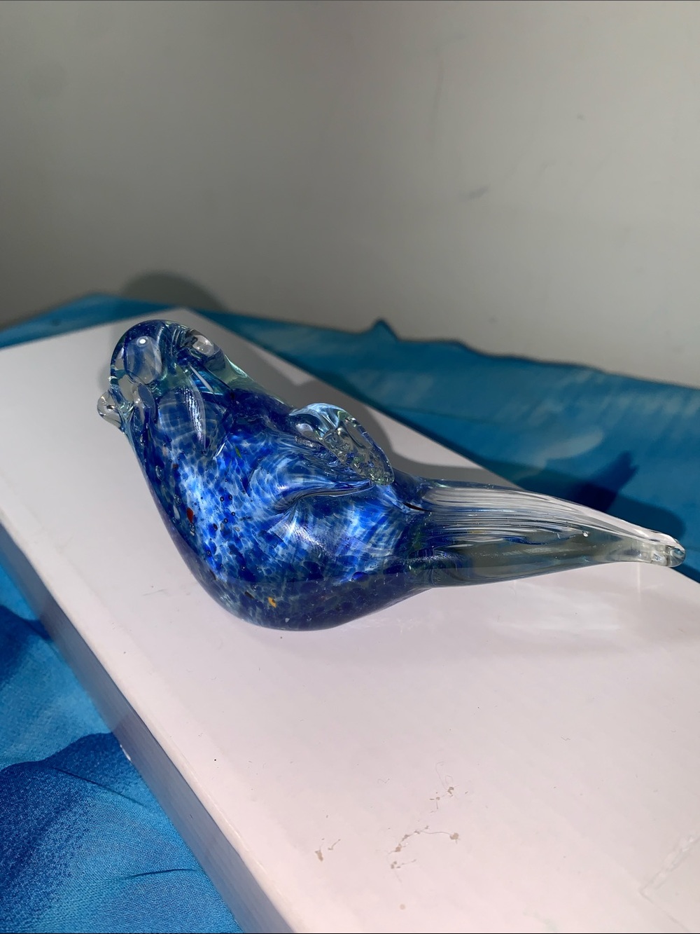 Handblown Blue Glass Bird Figurine - Decorative Glass Art